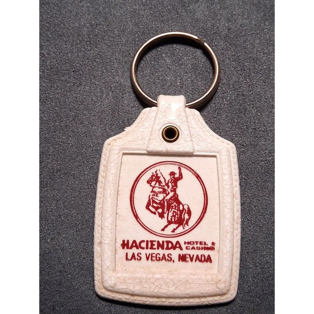 Vintage Hacienda Hotel & Casino Las Vegas Keychain White Key Fob Souvenir Nevada